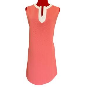 Island Trends Womens XL extra large sleeveless dress coral pink and white knit